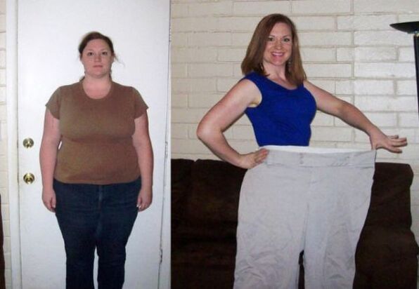 A woman before and after following a drinking diet